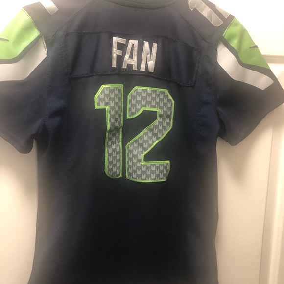 Nike On Field NFL Authentic Seattle Seahawks #12 Fan  Blue Lime Jersey Sz SM - Picture 5 of 11